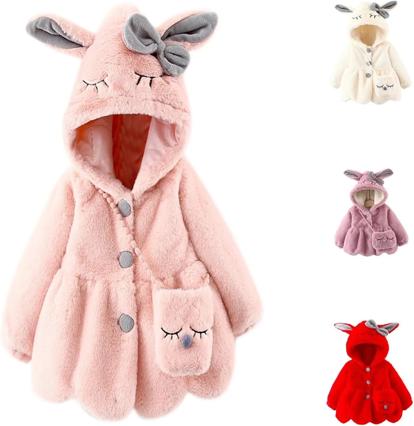 KAGAYD Bbay Girls Winter Fuzzy Coat Toddler Long Sleeve Thicken Wool Warm Windproof Outerwear with Bag