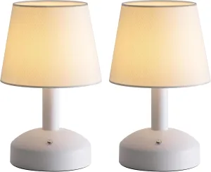 KDG Modern Cordless Small Table Lamp Set of 2, Portable LED Fabric Shade Desk Lamps, 5000mAh Rechargeable Battery Operated Lighting for Bedroom, Bedside, Living Room, Dining Room (White)
