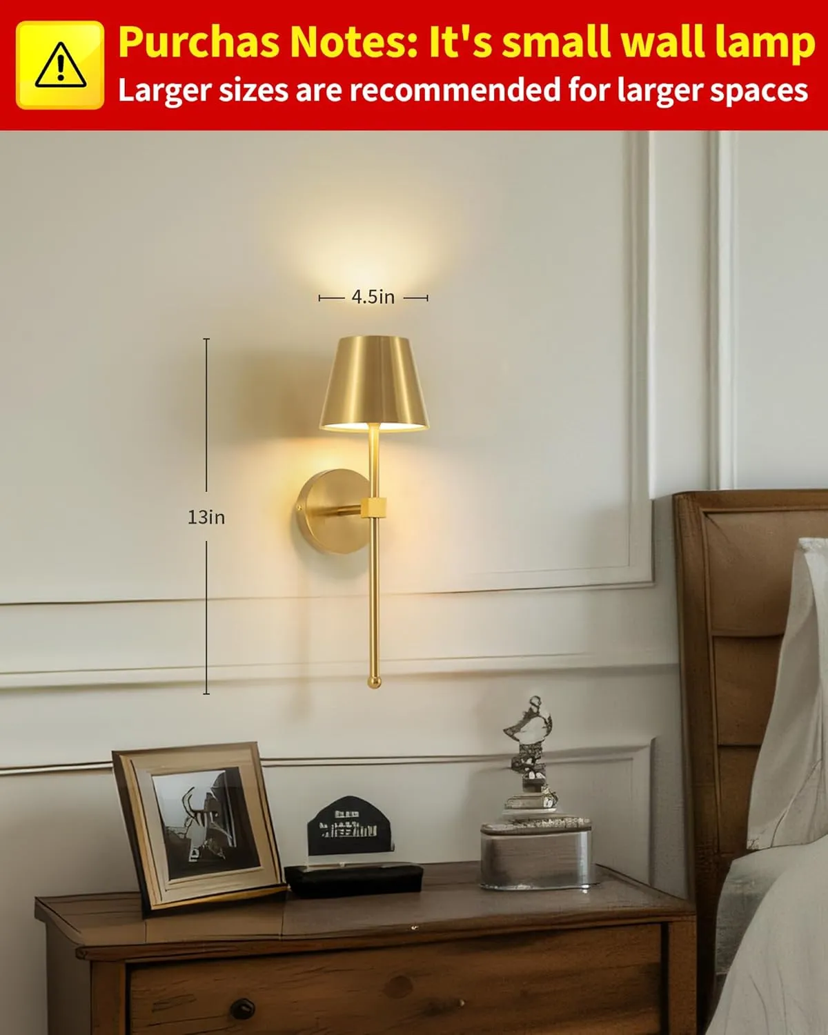 KDG Wireless Wall Sconces Set of 2, Small Cordless 5200mAh Rechargeable Battery LED Wall Lamps, Stepless Dimming Lightings for Wall Painting, Living Room, Bedroom, Hallway, Gifts, Night Light (Gold)