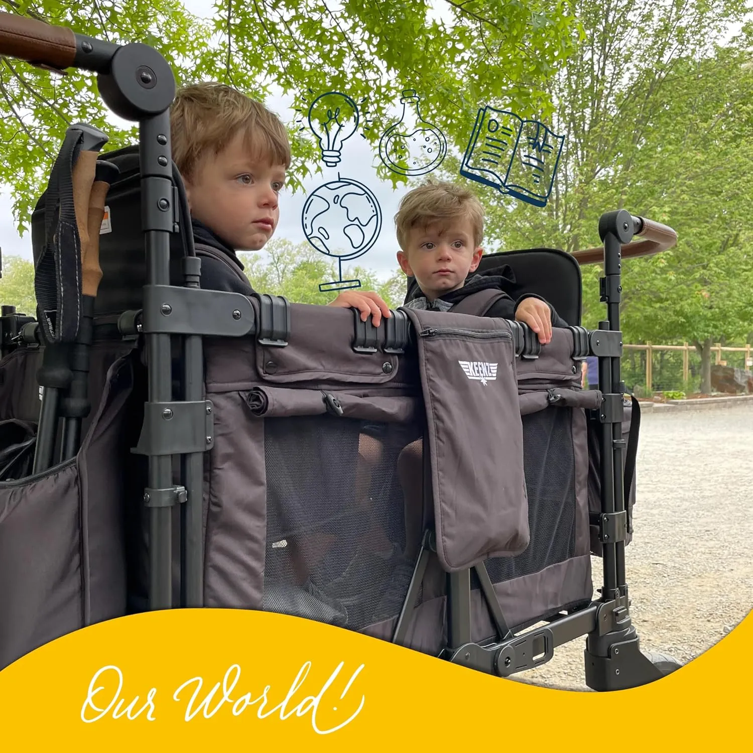Keenz XC 2.0 - Luxury 2 Passenger Stroller Wagon for Kids | Foldable 2 Passenger Quad Seater with Adjustable Canopy | Black