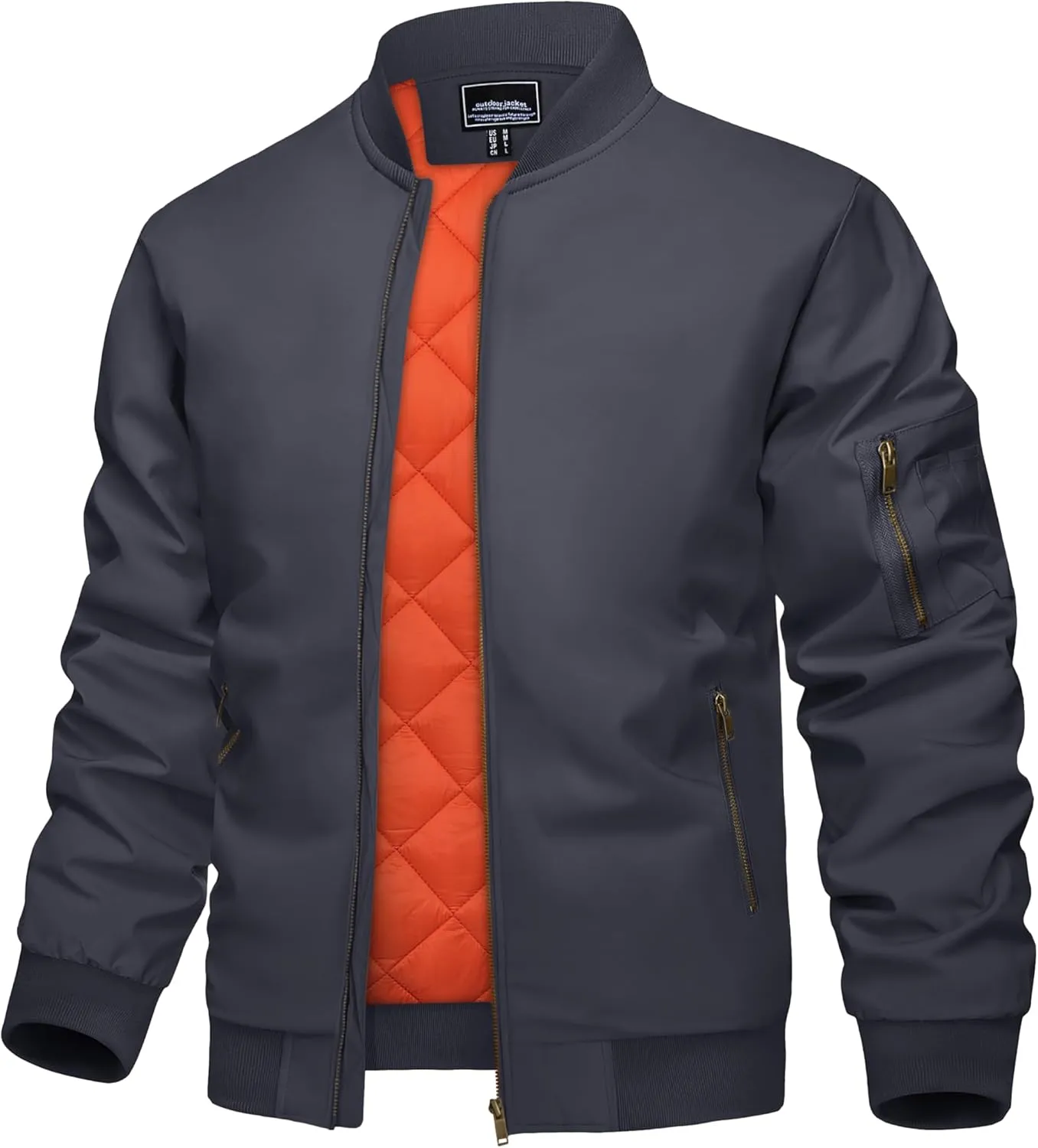 KEFITEVD Men's Jacket Casual Windproof Bomber Jackets Full Zip Windbreaker Warm Winter Padded Coats