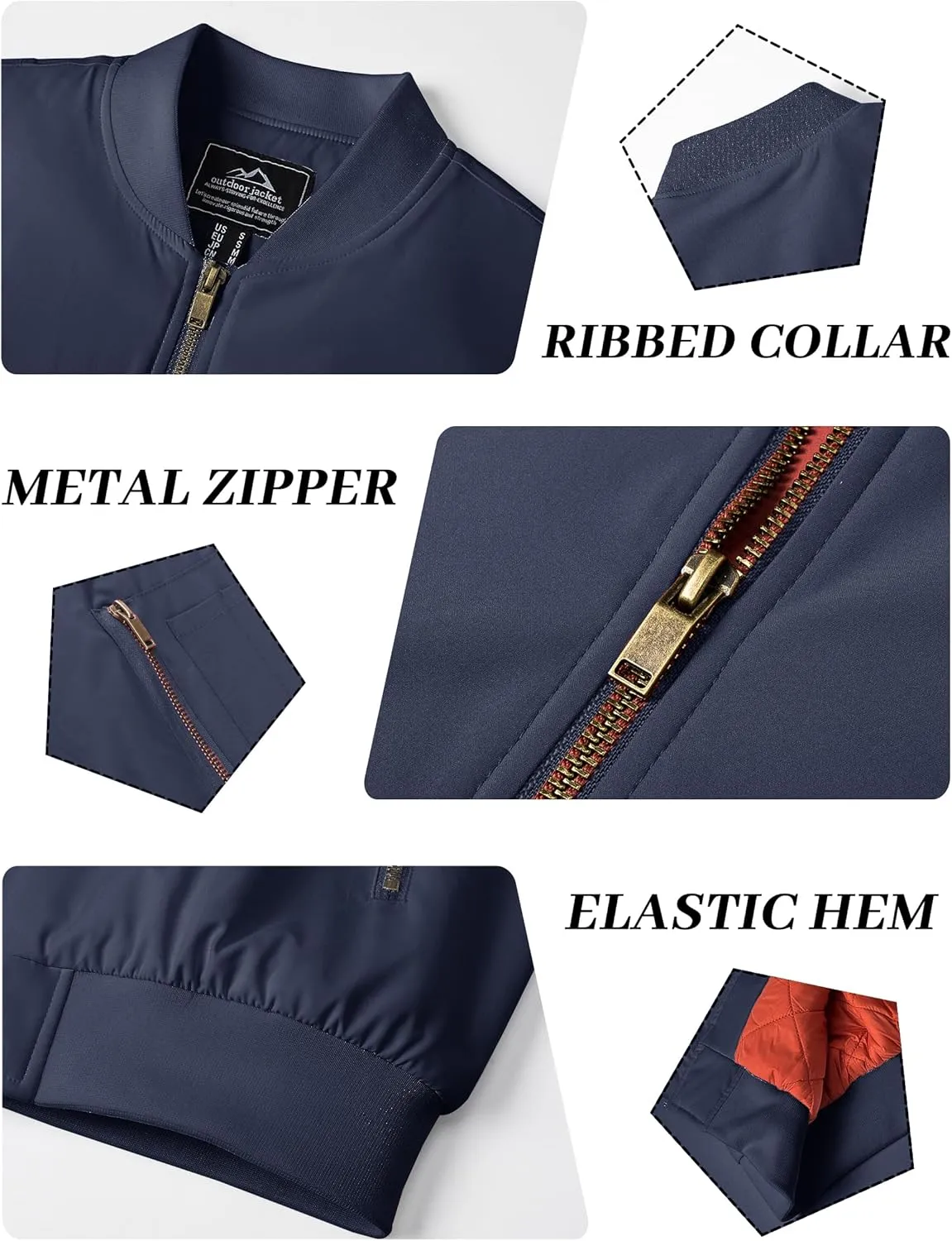 KEFITEVD Men's Jacket Casual Windproof Bomber Jackets Full Zip Windbreaker Warm Winter Padded Coats