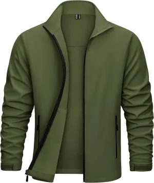 KEFITEVD Men's Tactical Jacket Fleece Lined Softshell Jackets Waterproof Stand Collar Jacket Outdoor Hunting Coat