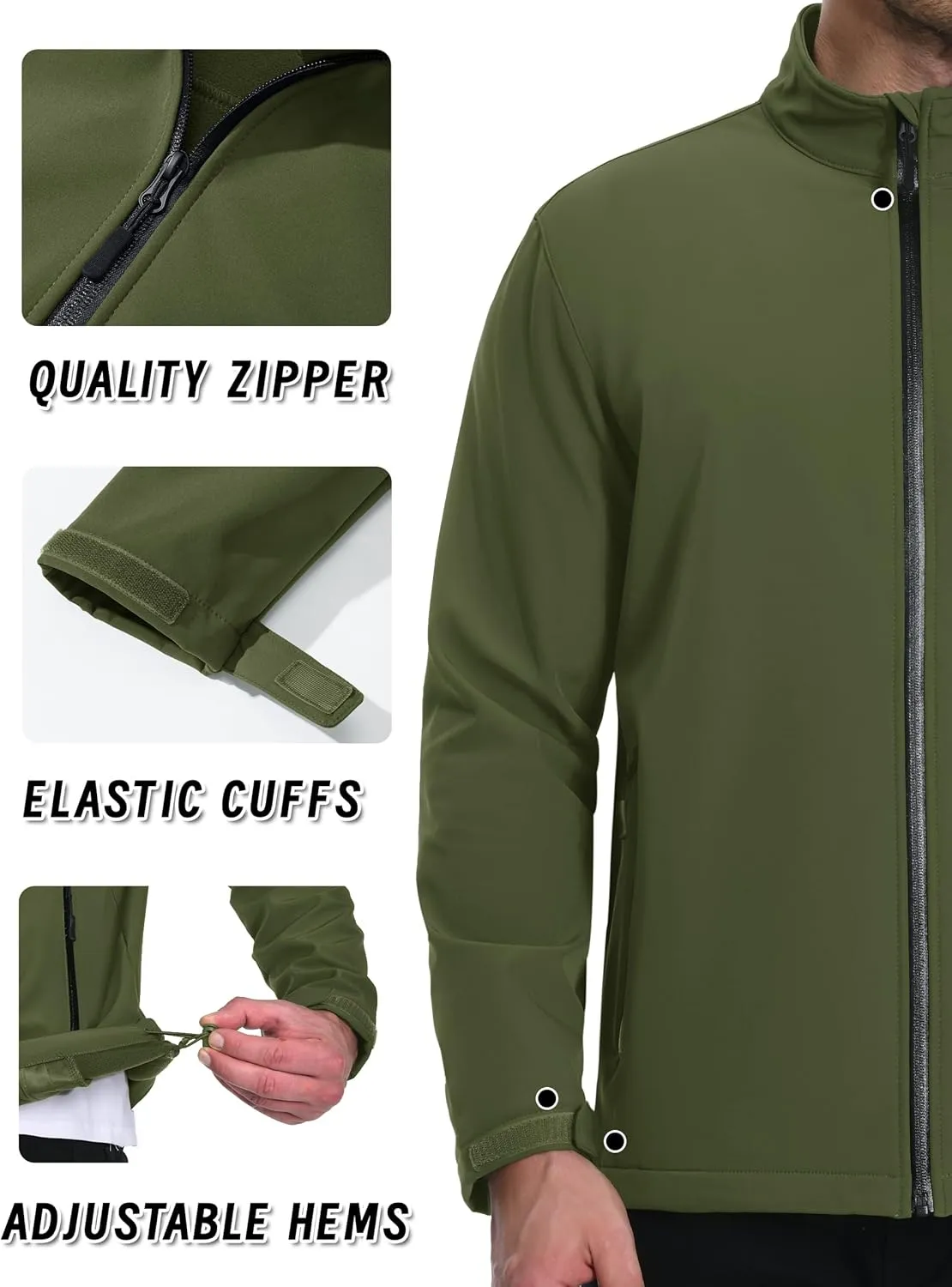 KEFITEVD Men's Tactical Jacket Fleece Lined Softshell Jackets Waterproof Stand Collar Jacket Outdoor Hunting Coat