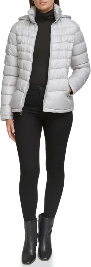 Kenneth Cole Women's Full Zip Hooded Packable Jacket