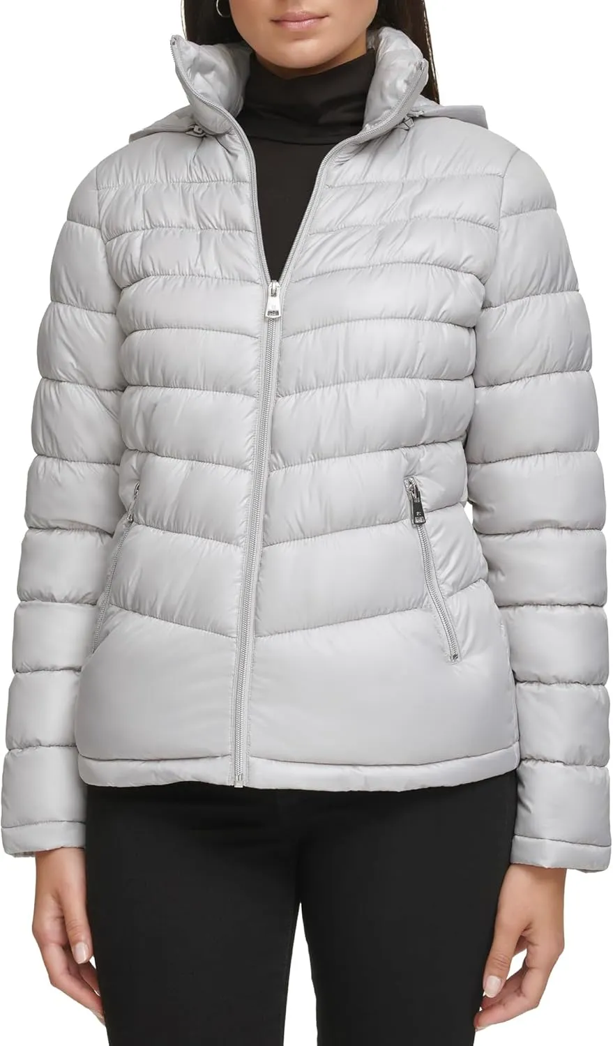 Kenneth Cole Women's Full Zip Hooded Packable Jacket
