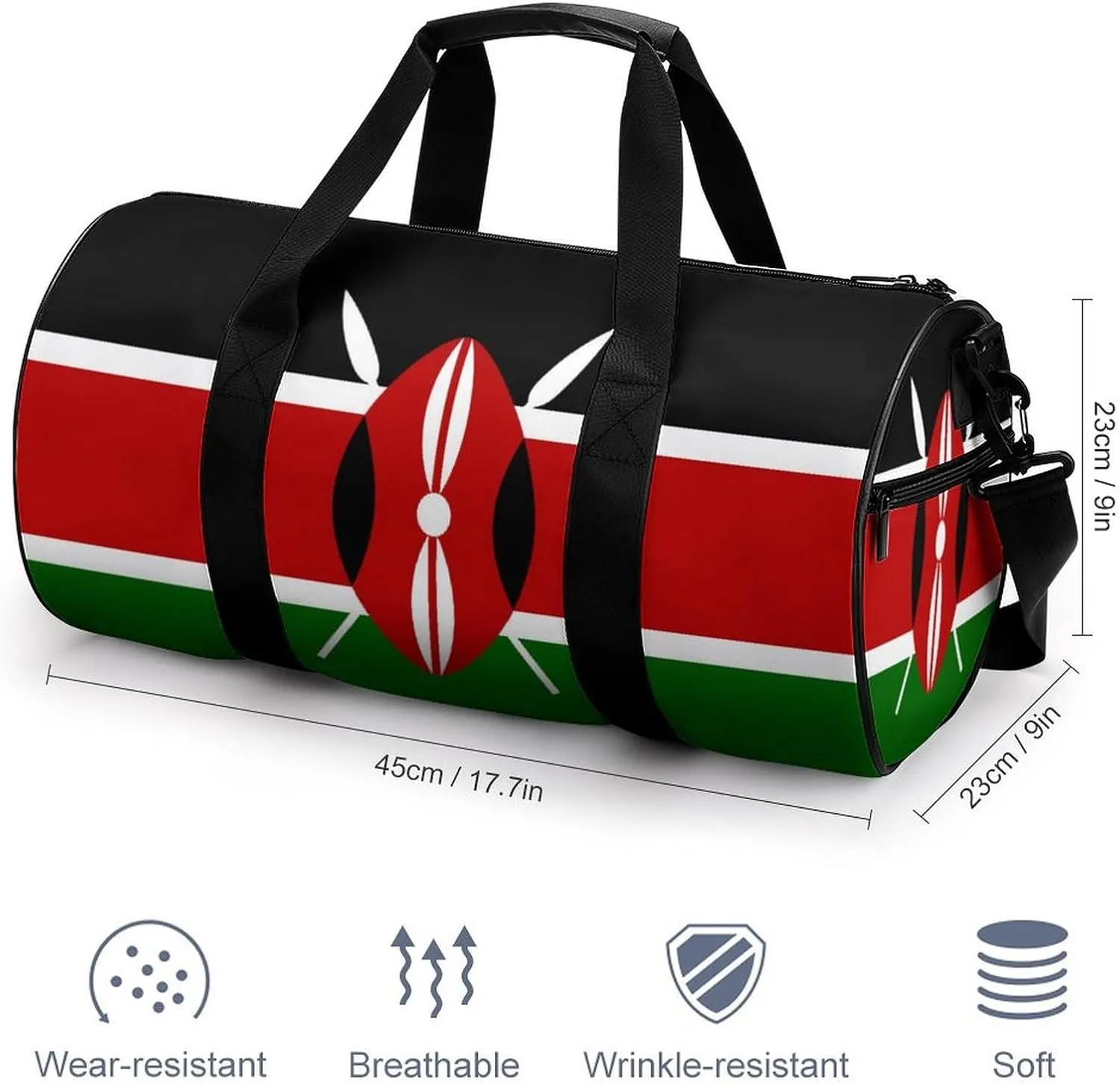 Kenya Flag Duffel Bag Dry Wet Separation for Boys Girls Travel Gym Overnight