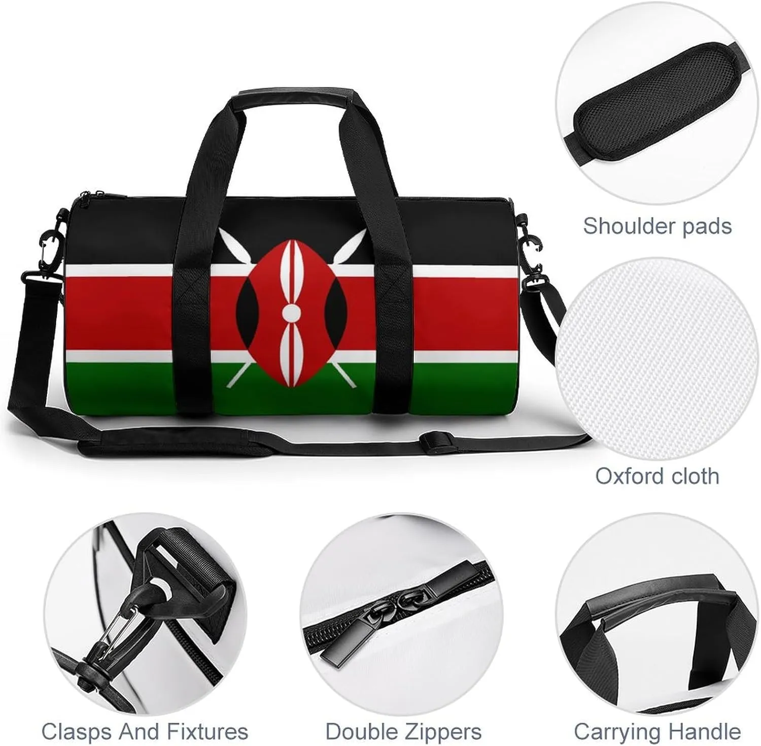 Kenya Flag Duffel Bag Dry Wet Separation for Boys Girls Travel Gym Overnight