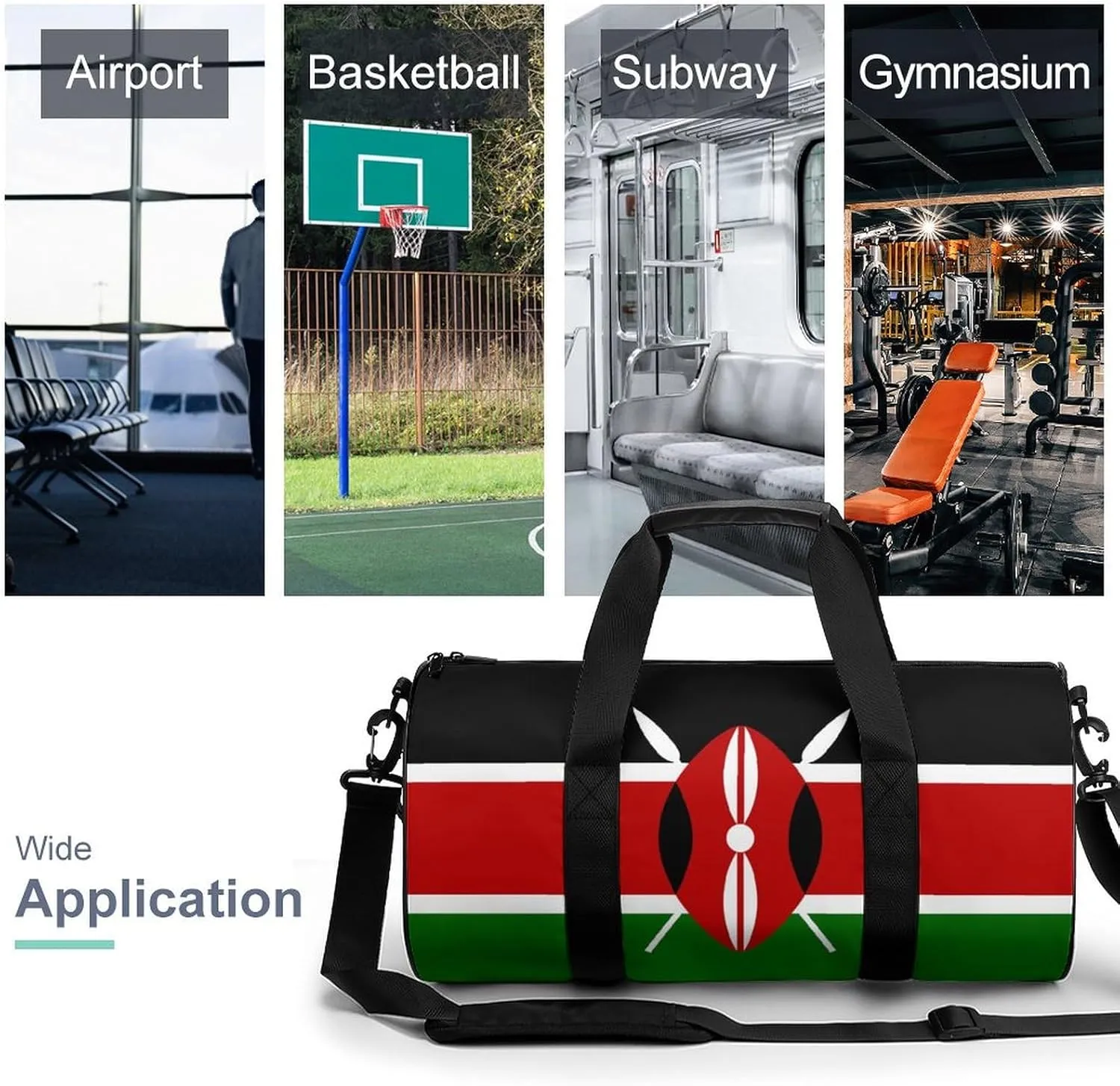 Kenya Flag Duffel Bag Dry Wet Separation for Boys Girls Travel Gym Overnight