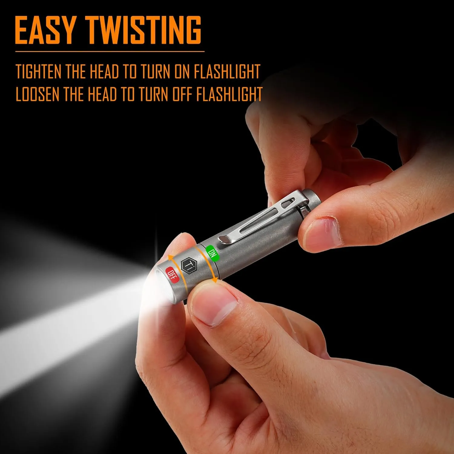 KeyUnity KF04 Mini LED Flashlight with AAA Battery & Pocket Clip - Super Bright Handheld Size Titanium EDC Keychain Penlight for Outdoor Camping, Hiking, Climbing