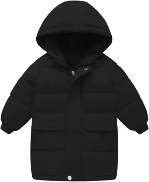 Kids Long Heavyweight Hooded Puffer Jacket Boys Girls Winter Coat Windproof Down Jacket Solid Toddler Warm Outerwear