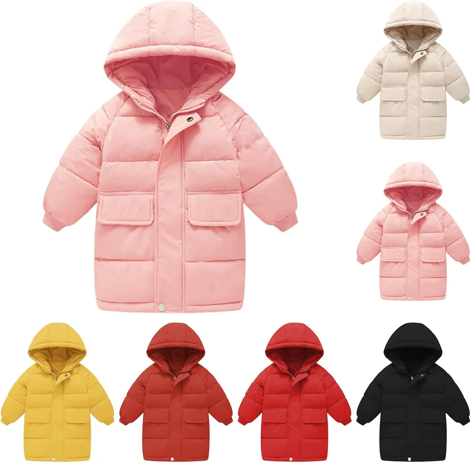 Kids Long Heavyweight Hooded Puffer Jacket Boys Girls Winter Coat Windproof Down Jacket Solid Toddler Warm Outerwear
