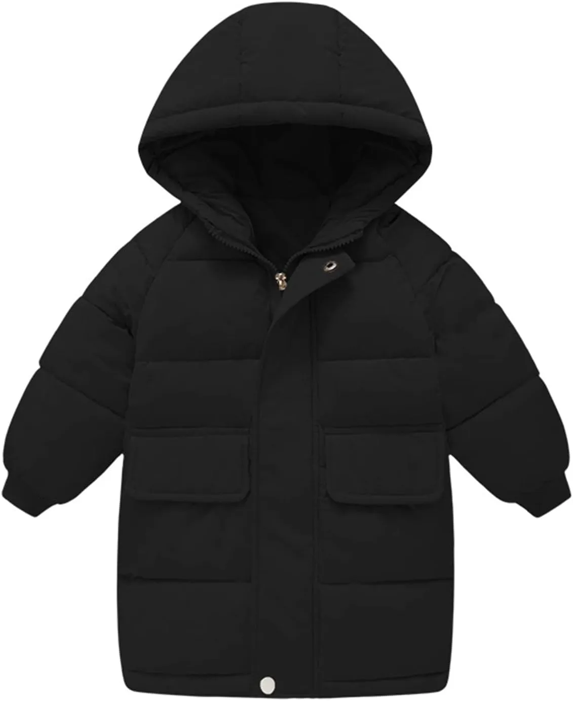 Kids Long Heavyweight Hooded Puffer Jacket Boys Girls Winter Coat Windproof Down Jacket Solid Toddler Warm Outerwear