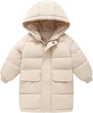 Kids Long Heavyweight Hooded Puffer Jacket Boys Girls Winter Coat Windproof Down Jacket Solid Toddler Warm Outerwear