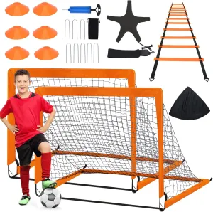 Kids Soccer Goals for Backyard Set, 2 Set of 4X3 ft Portable Toddler Pop Up Soccer Net Training Equipment with Soccer Ball, Agility Ladder and Cones for Outdoor Sports Games