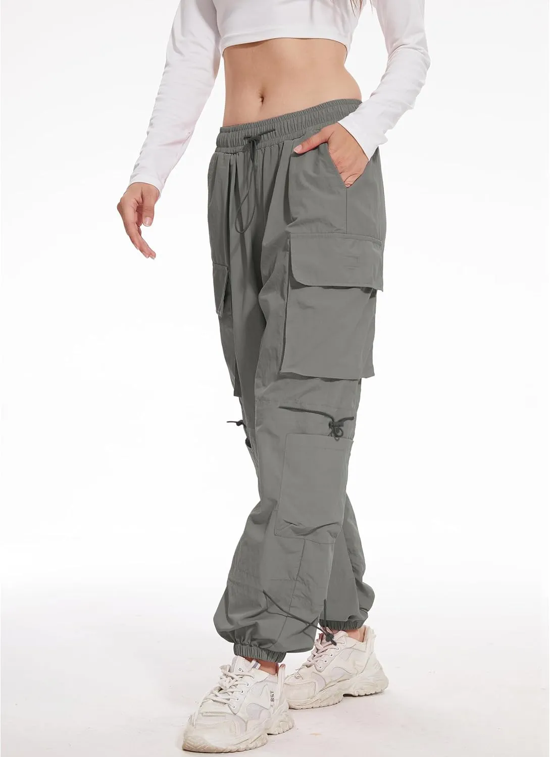 Kisswow Womens Cargo Pants Baggy Parachute Pants Women Quick Dry Joggers Waterproof Hiking Pants
