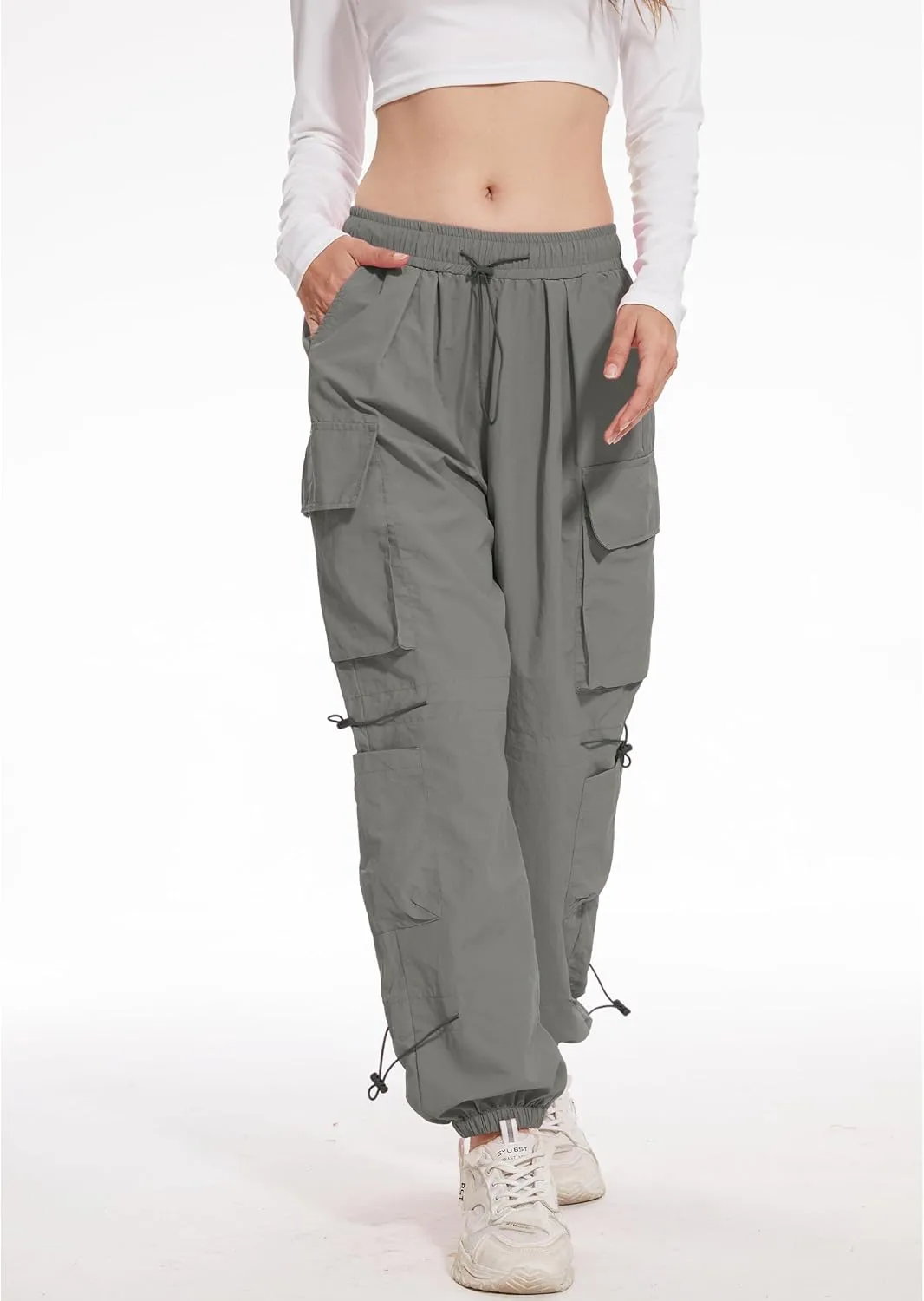 Kisswow Womens Cargo Pants Baggy Parachute Pants Women Quick Dry Joggers Waterproof Hiking Pants