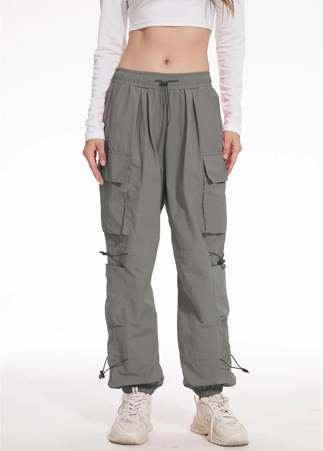 Kisswow Womens Cargo Pants Baggy Parachute Pants Women Quick Dry Joggers Waterproof Hiking Pants