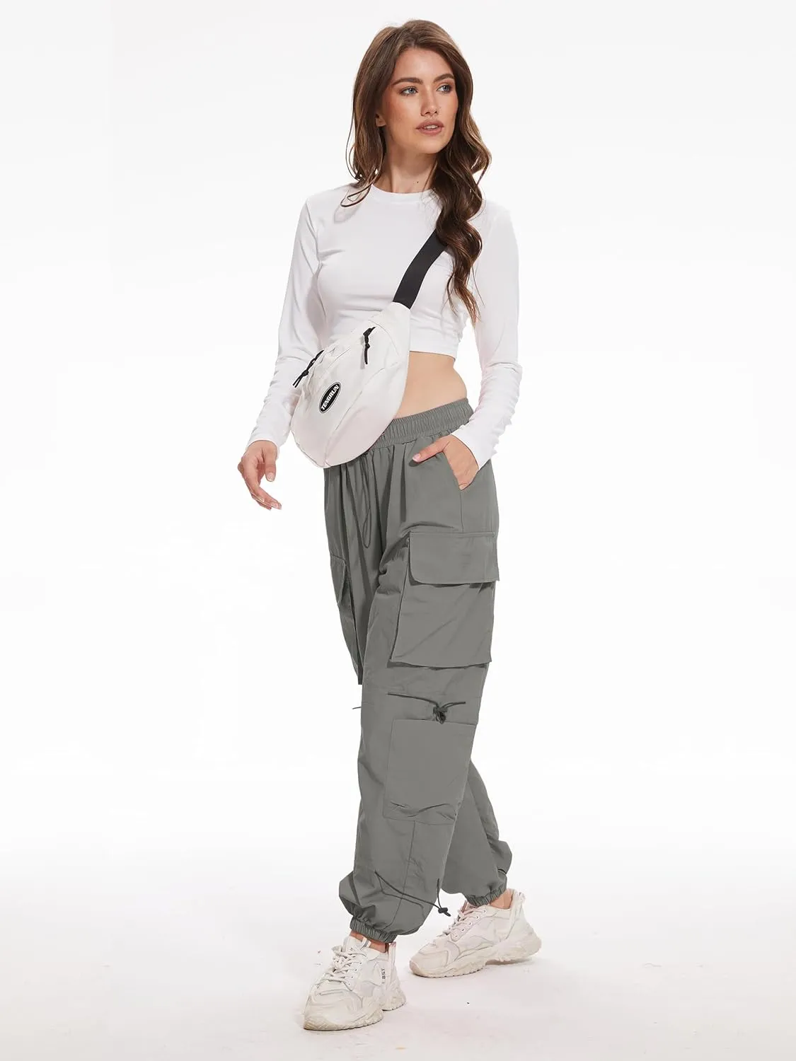 Kisswow Womens Cargo Pants Baggy Parachute Pants Women Quick Dry Joggers Waterproof Hiking Pants