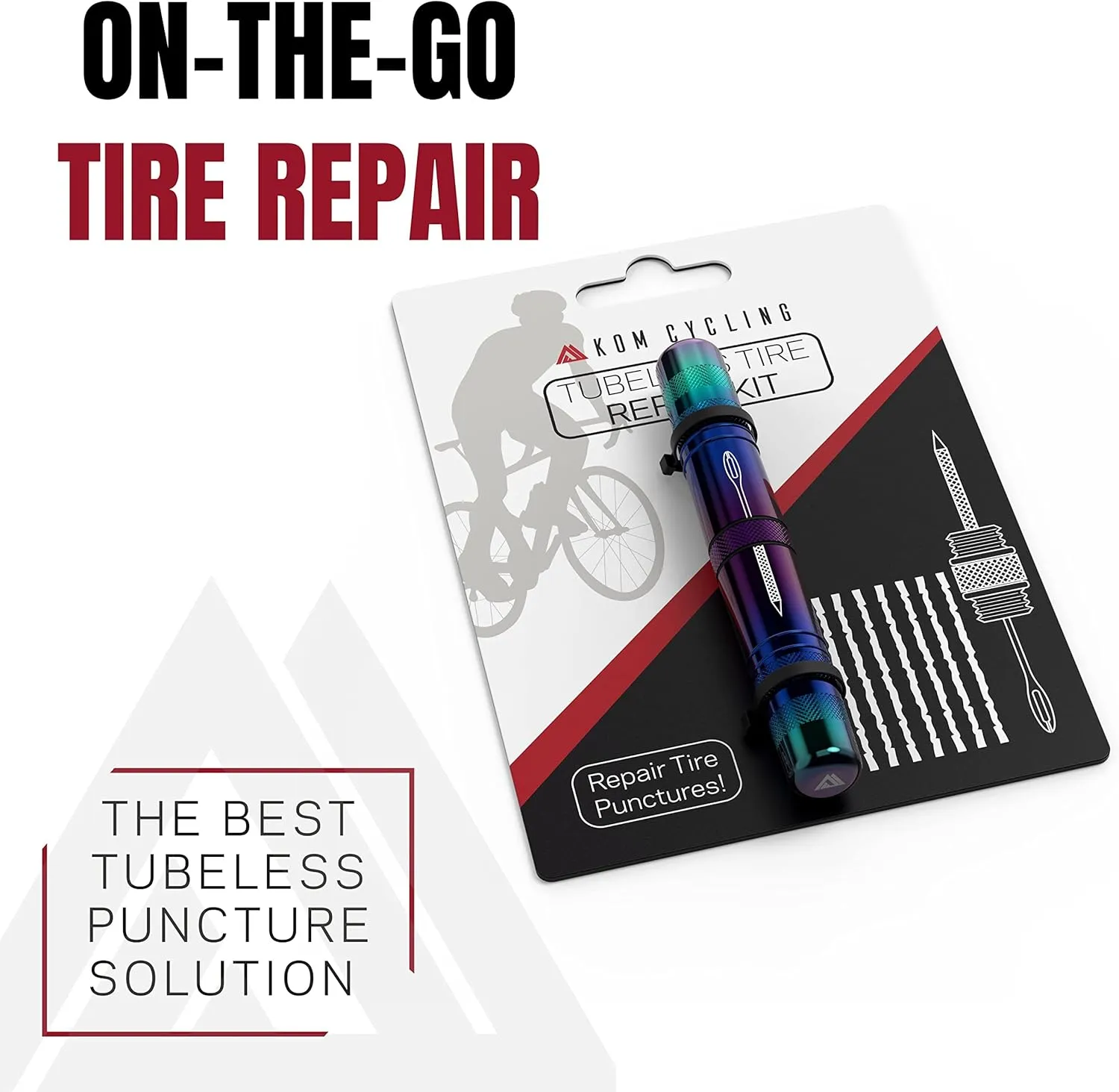 KOM Cycling Tubeless Tire Repair Kit for Bikes 8 Colors! Fixes Mountain Bike and Road Bicycle Tire Punctures