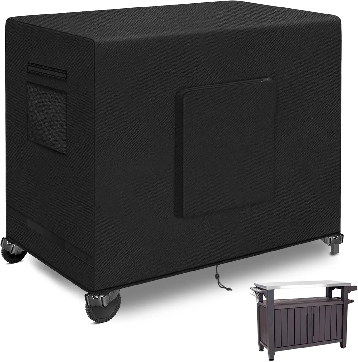 Kovshuiwe 60"L x 30"W x 35"H Outdoor Dining Table Cover, Stainless Steel Grill Cart Trolley with Wheels and Three-Shelf Movable Food Prep and Work Cart, Heavy Duty