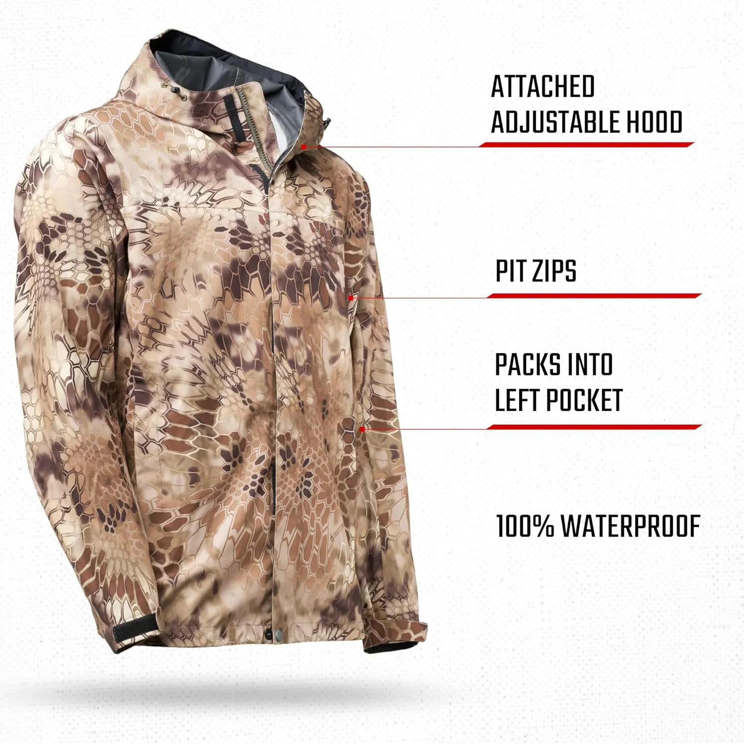Kryptek Men’s Jupiter Waterproof, Breathable, Packable Camo Hunting Jacket