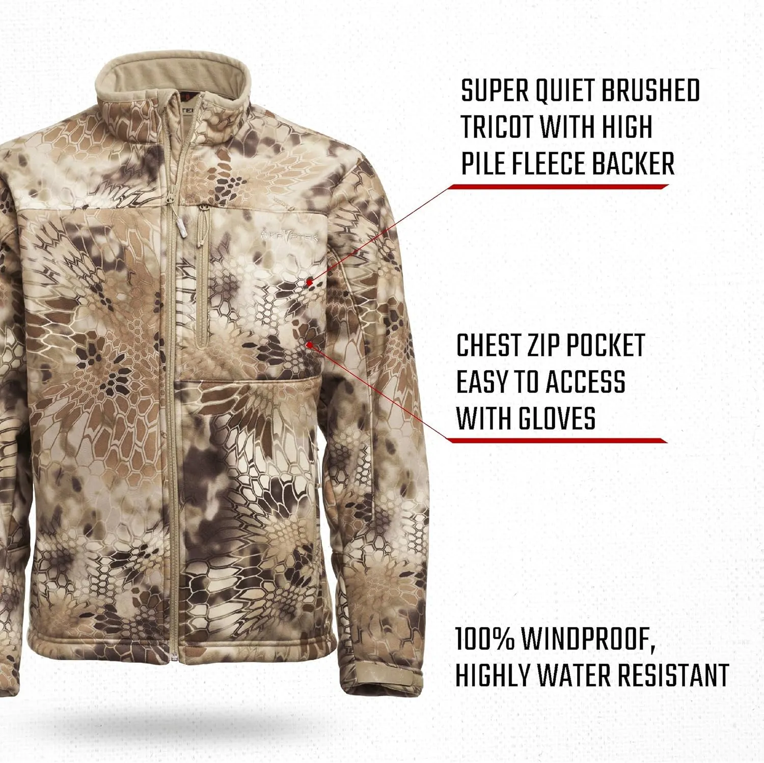 Kryptek Men’s Njord Hunting Jacket, Windproof camo soft shell jacket