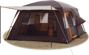 KTT Large Family Cabin Tent 10-12 Person,14.1X10X6.58ft,2 Rooms,3 Storage Pockets,2 Bay-Windows 3 Doors and 3 Windows with Mesh,Straight Wall,Waterproof,Double Layer,Big Tent for Outdoor,Camping