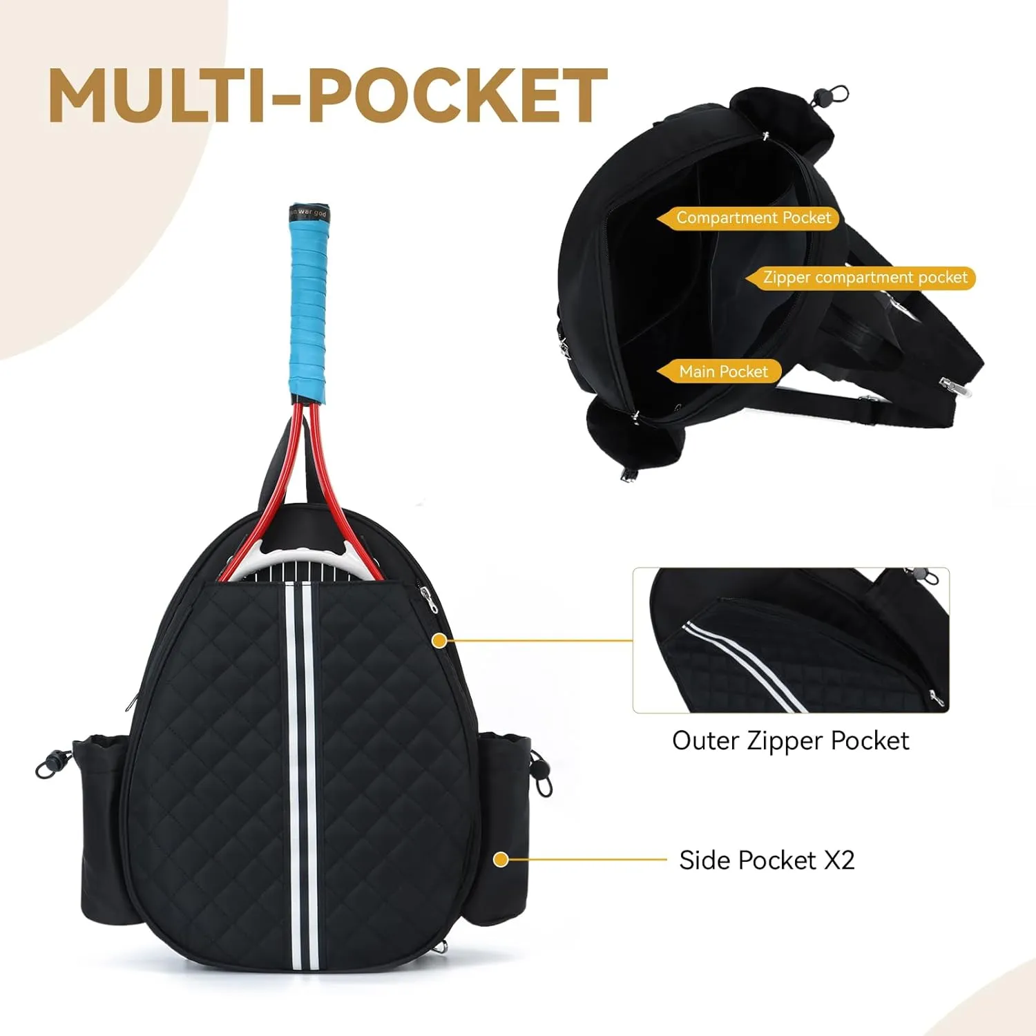KUANG! Tennis Bag for Women Men Quilted Tennis Crossbody Backpack Tennis Racket Bag Suitable for Pickleball Tennis Badminton