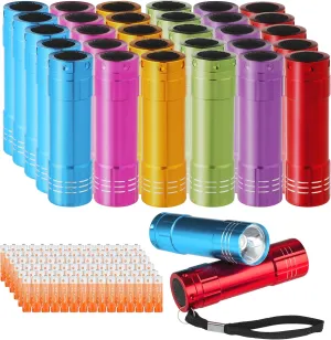 KunHe 30 Pack Mini Bulk Cheep Flashlights Aluminum LED Handheld Torches with Lanyard Batteries Included for Party Favors Camping Power Outage Emergency