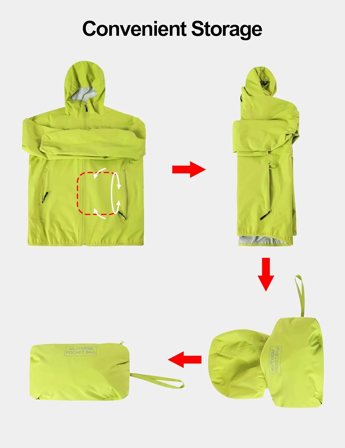 KUTOOK Men's Cycling Rain Jacket Packable Lightweight Hooded Raincoat Hiking Running Golf Gear Winderbreaker S-3XL