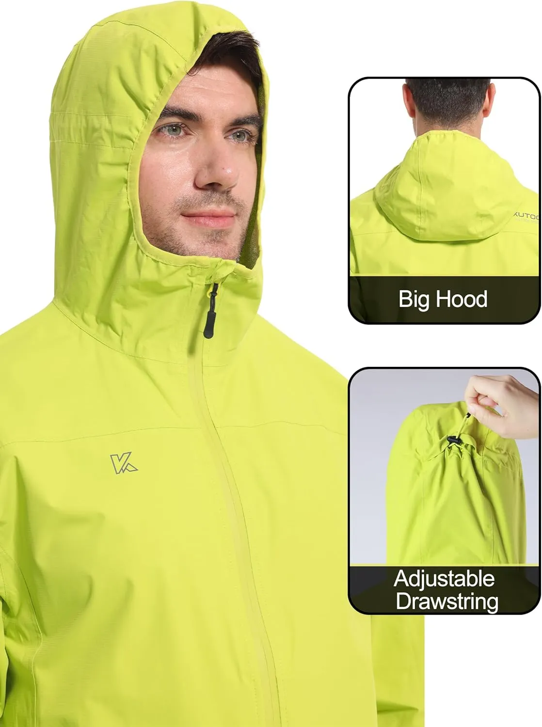 KUTOOK Men's Cycling Rain Jacket Packable Lightweight Hooded Raincoat Hiking Running Golf Gear Winderbreaker S-3XL