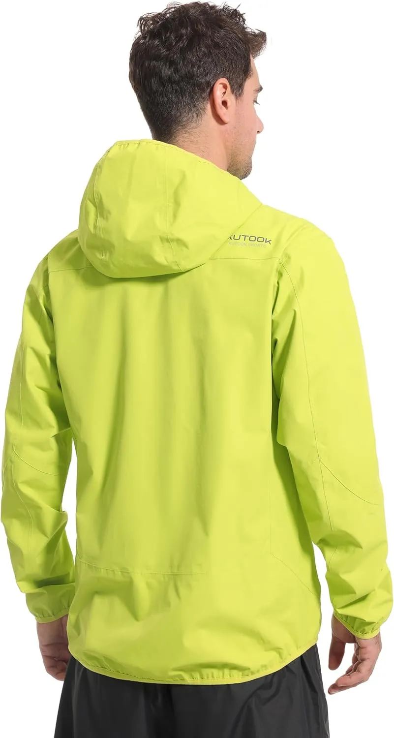 KUTOOK Men's Cycling Rain Jacket Packable Lightweight Hooded Raincoat Hiking Running Golf Gear Winderbreaker S-3XL