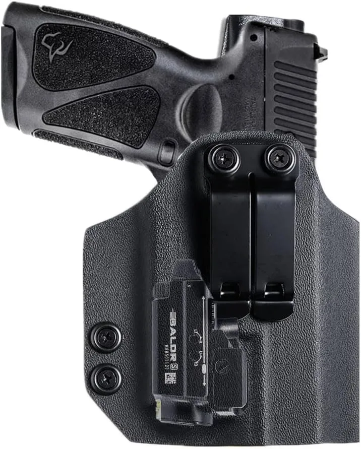 Kydex IWB Holster for Glock 17, 19, 45, Taurus G2C, G3C, G3, w/Olight Baldr S, Baldr Mini Tactical Flashlight, Concealed Carry