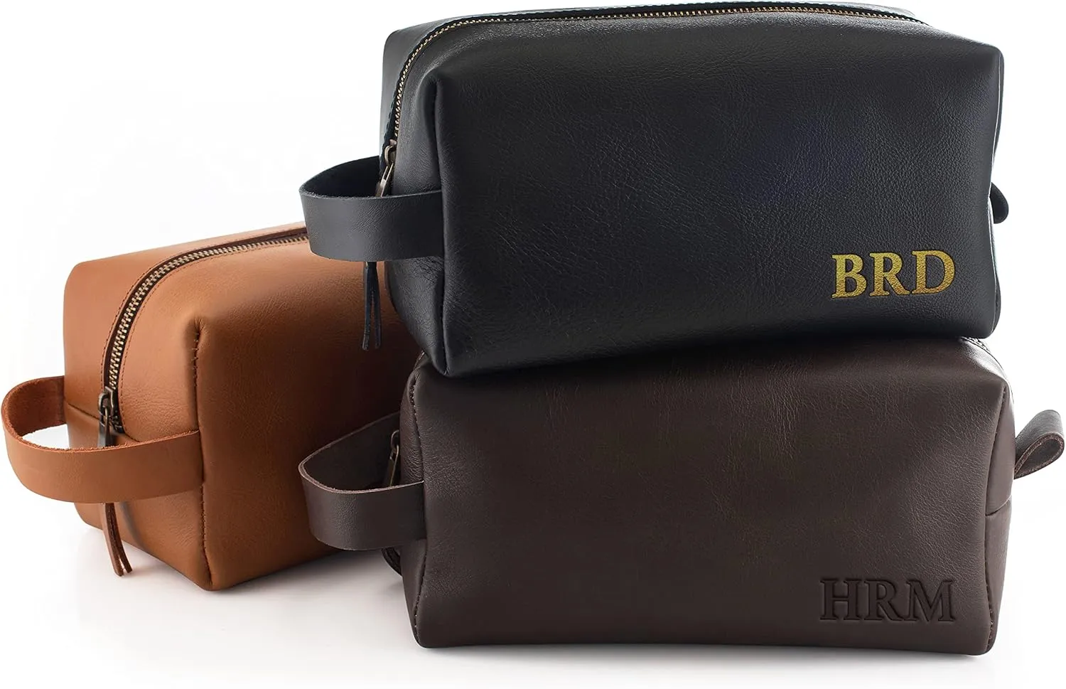 Lara Laser Works Toiletry Bag for Men, Genuine Leather Toiletry Bag w/Initials & Names, Gifts for Dad - Custom Embossed Dopp Kit for Him - Travel Accesories for Men, Chestnut - Large