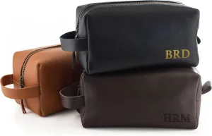 Lara Laser Works Toiletry Bag for Men, Genuine Leather Toiletry Bag w/Initials & Names, Gifts for Dad - Custom Embossed Dopp Kit for Him - Travel Accesories for Men, Chestnut - Large