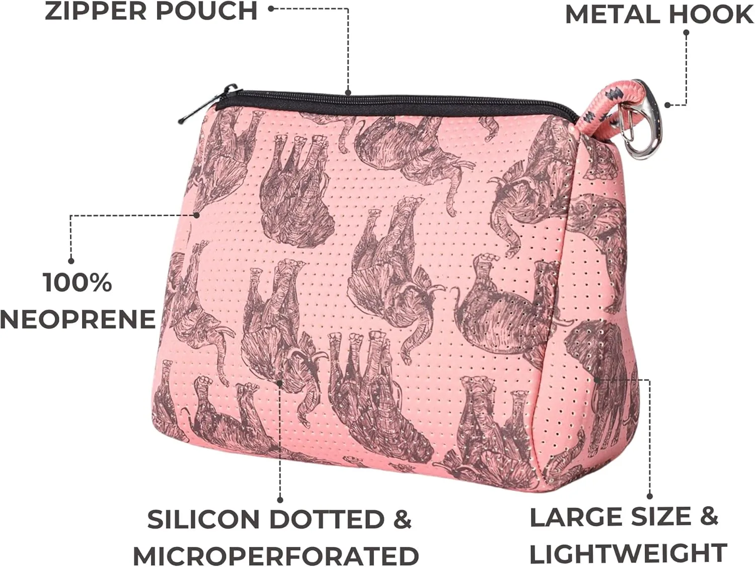 Large Makeup Bag with Zipper - Waterproof Neoprene Cosmetic Bag 7.7 x 10.75 x 5 inches