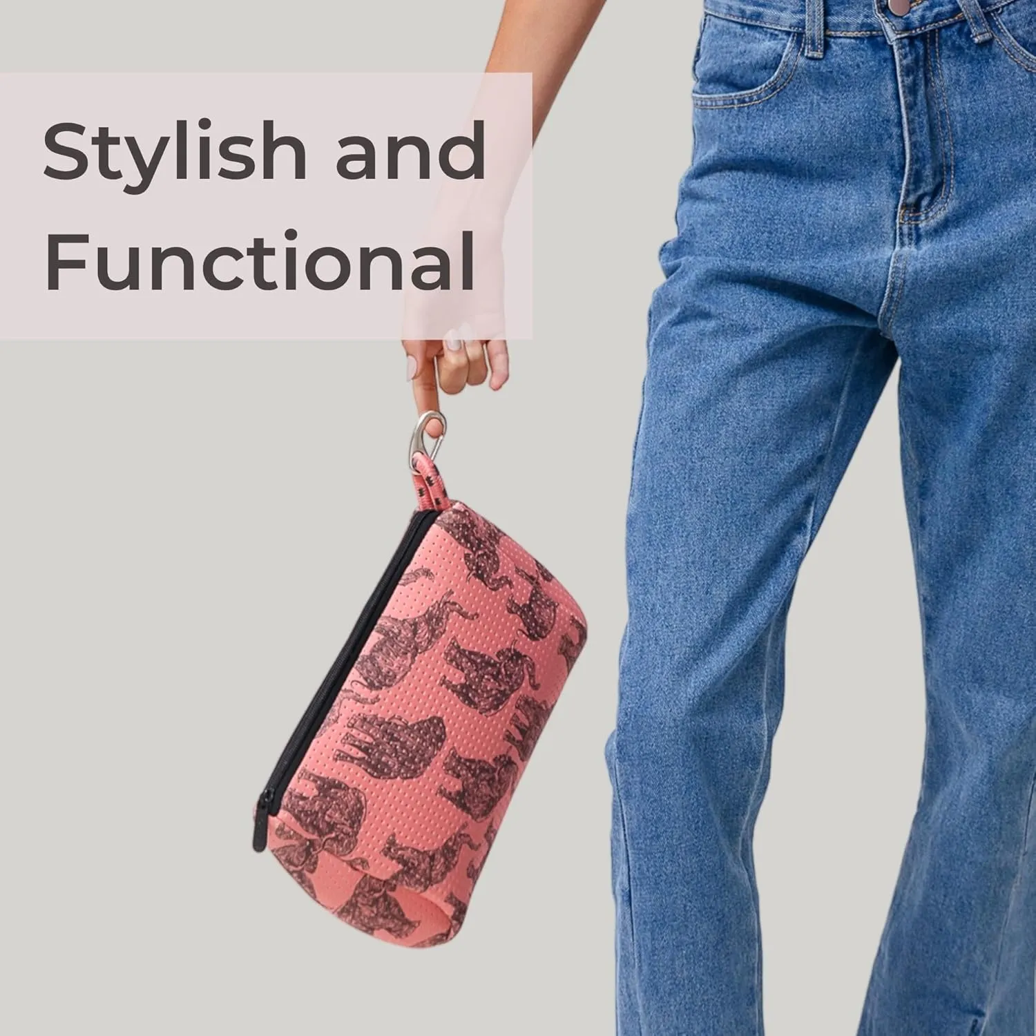 Large Makeup Bag with Zipper - Waterproof Neoprene Cosmetic Bag 7.7 x 10.75 x 5 inches