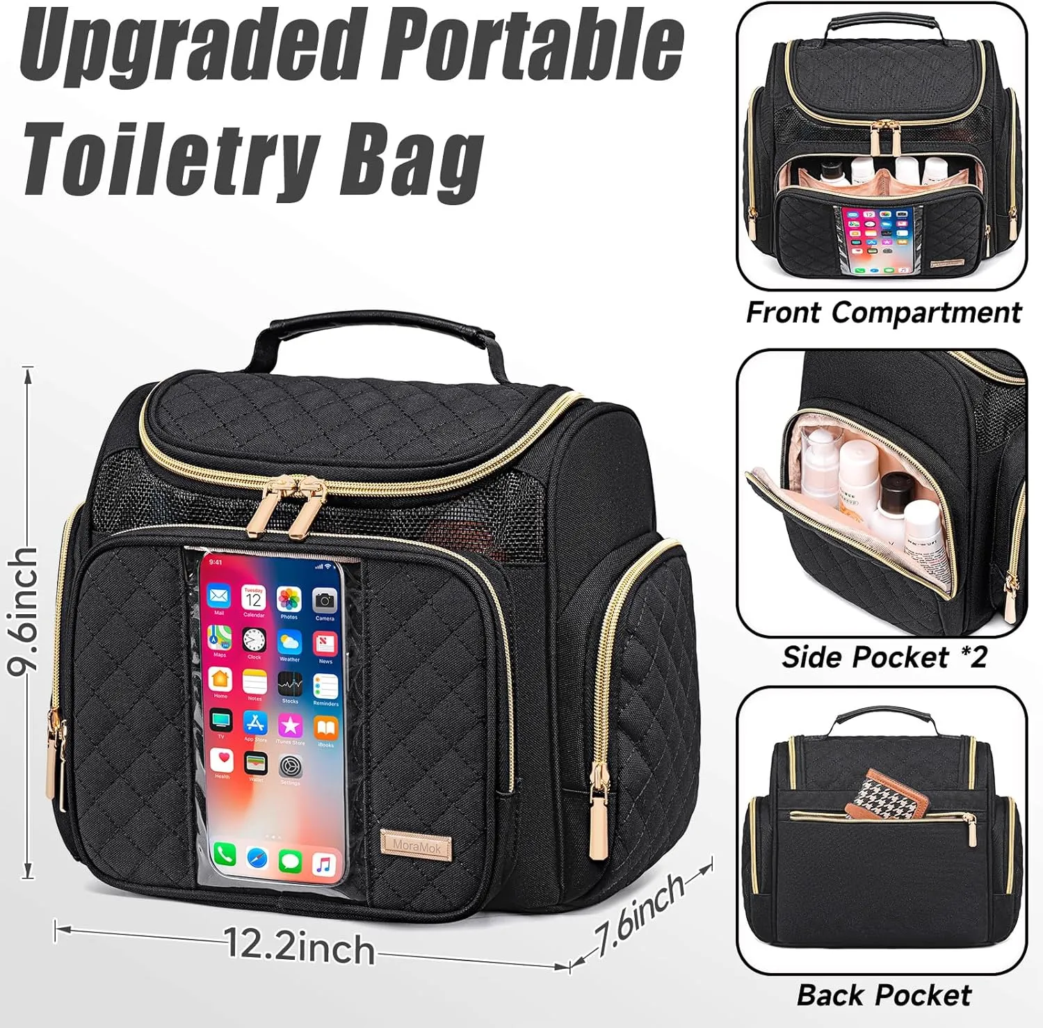 Large Toiletry Bag for Women Men,Bathroom Bag,Water Resistant Makeup Bag,Portable Shower Caddy for College Dorm,Hanging Toiletry Bags for Traveling,Shower Bag with Transparent Waterproof Phone Pocket
