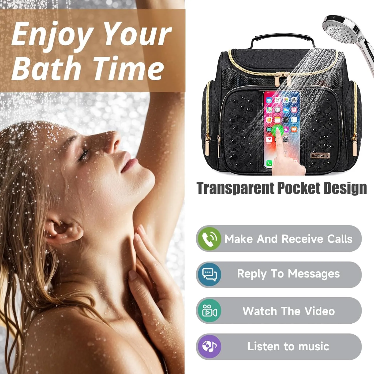 Large Toiletry Bag for Women Men,Bathroom Bag,Water Resistant Makeup Bag,Portable Shower Caddy for College Dorm,Hanging Toiletry Bags for Traveling,Shower Bag with Transparent Waterproof Phone Pocket