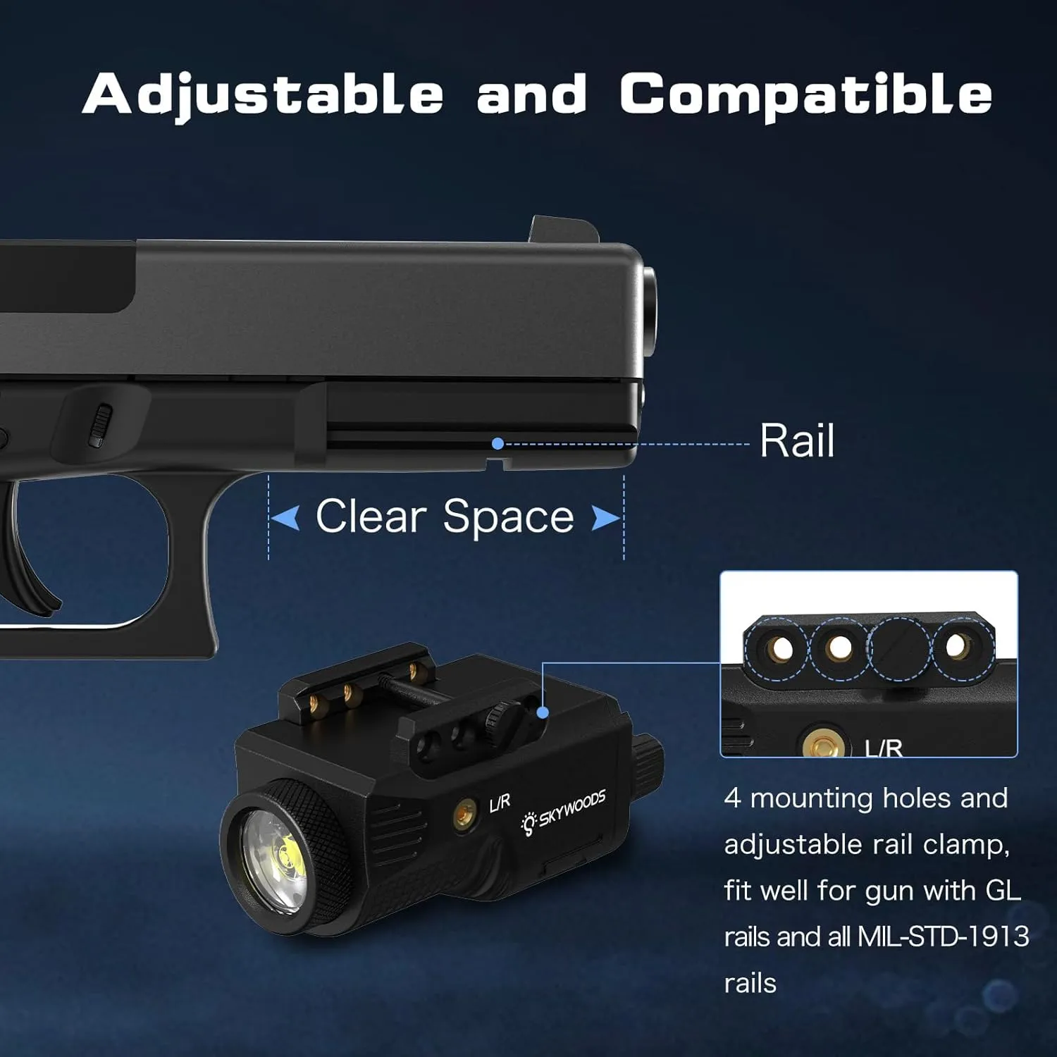 Laser Light Combo - 800 Lumens Red Laser Beam Flashlight for Pistol Picatinny 1913 Rail, Tactical Gun Laser Sight and Weapon Light, USB C Rechargeable, 0.39mW