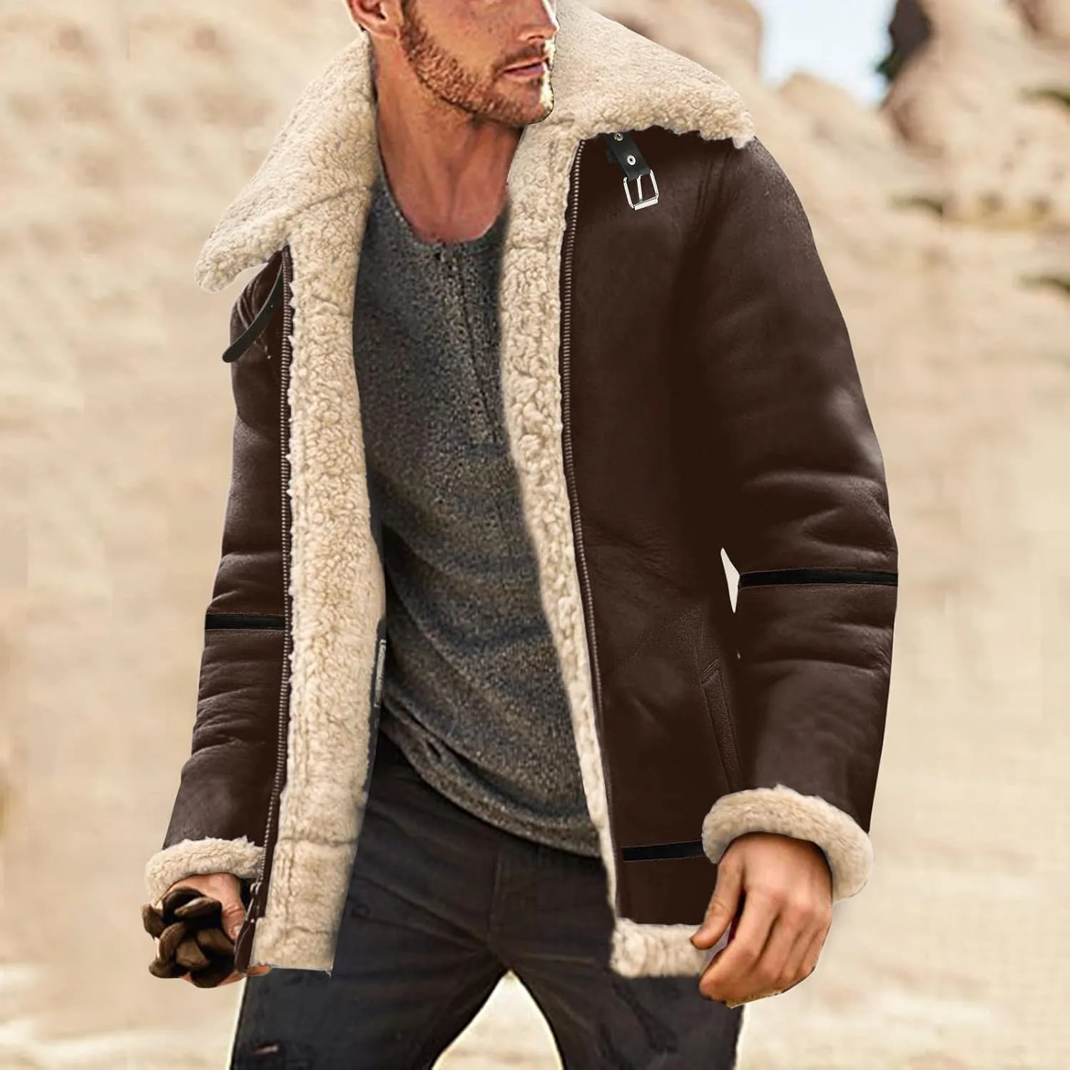 LCMTWX Men's Winter Jacket Windproof Stand Collar Knitted Splice Sweater Coat Casual Cardigan Stylish Outwear Coats for