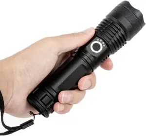 Led Flashlight, 1800 Lumen Super Bright Tactical Flashlights High Lumens with USB Cable, 3 Modes, Zoomable, Waterproof, 3000MA Rechargeable Handheld Flashlight for Camping Emergencies