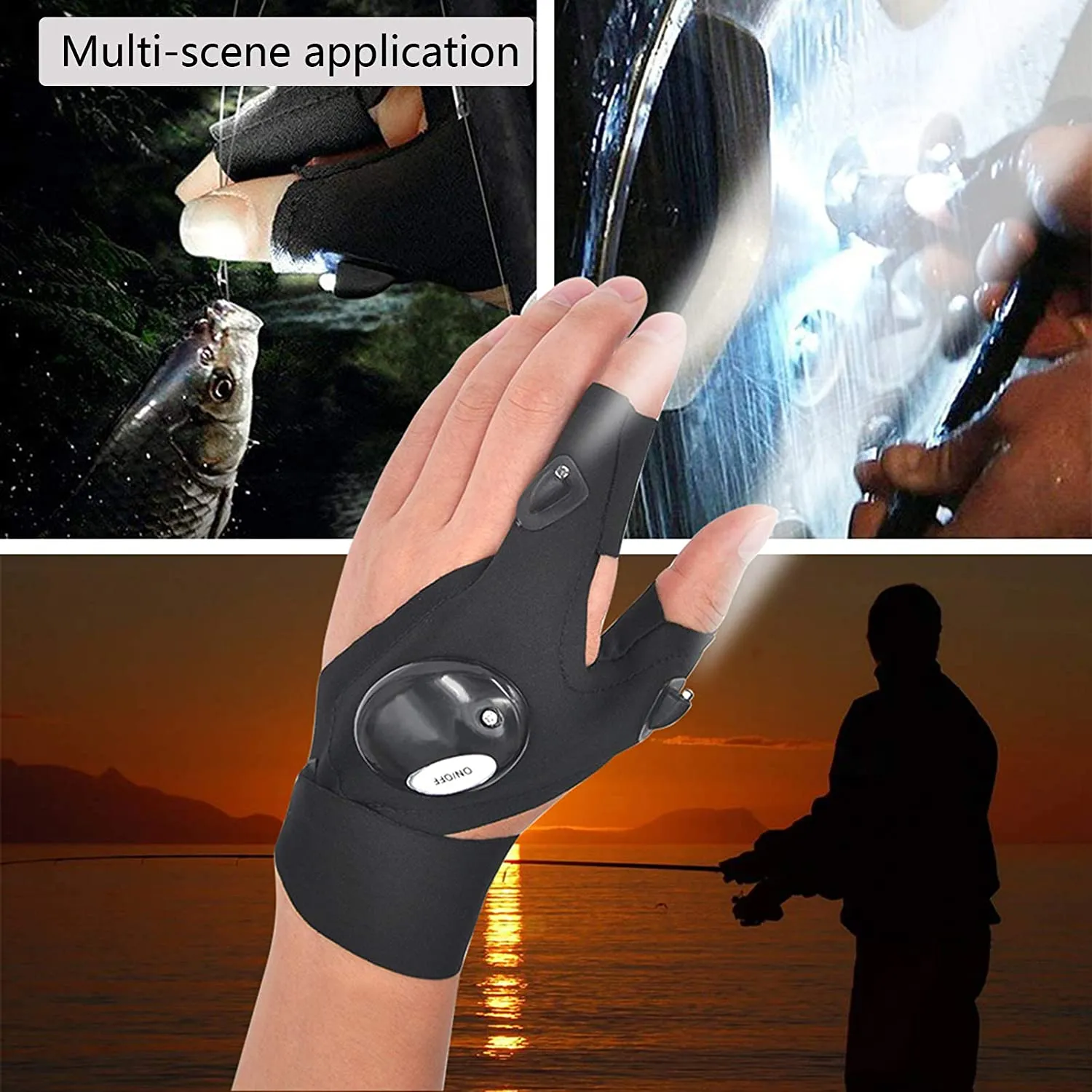 LED Flashlight Glove Gifts for Men Father Day Outdoor Fishing Gloves