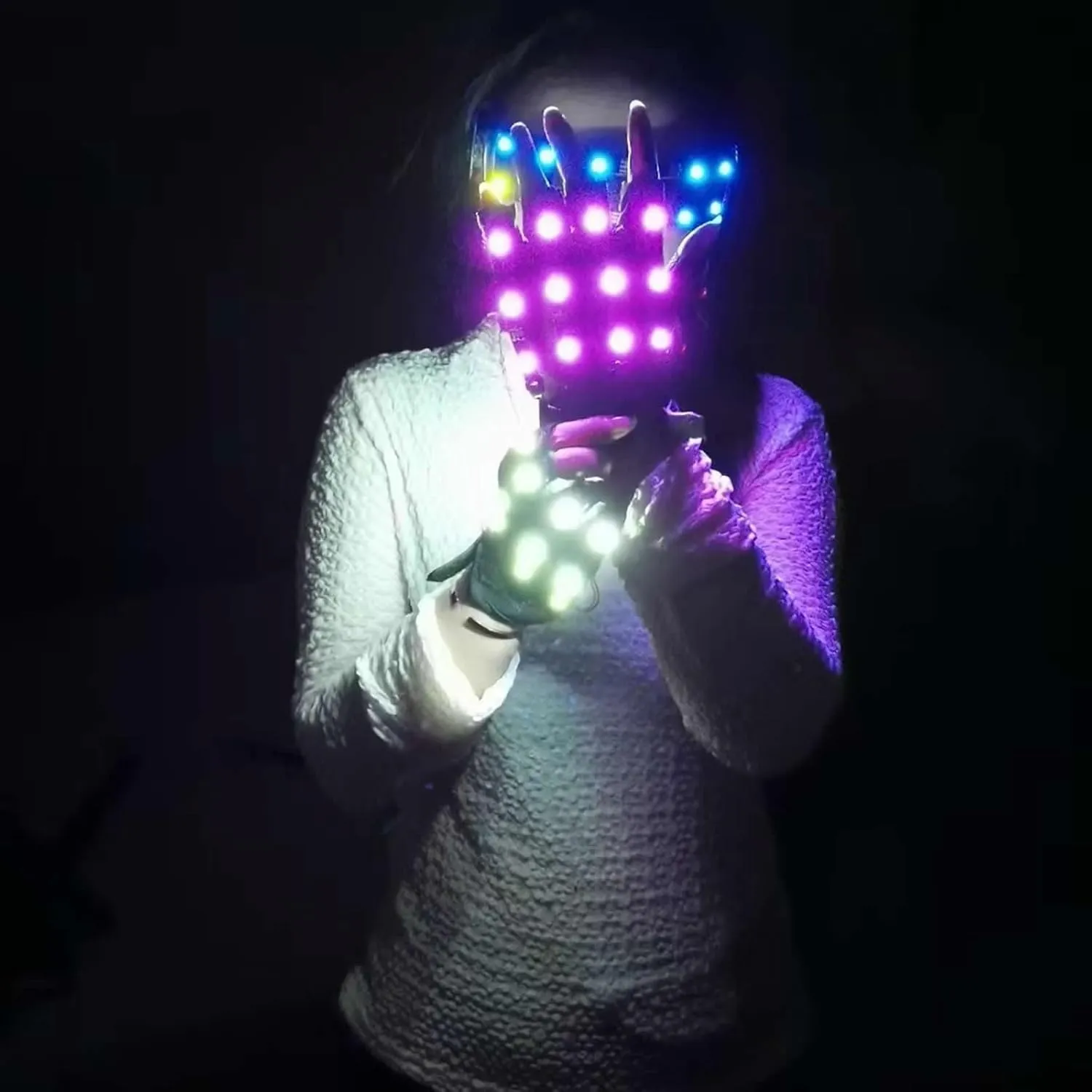 LED Flashlight Gloves Bright Torch High Lumens Atmosphere Lights for Party Halloween Cosplay Gloves Concert Glowing Gloves Hands (Colourful light)