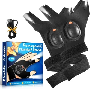 LED Flashlight Gloves Gifts for Men - Christmas Stocking Stuffers for Men Christmas Birthday Gifts for Dad Husband Him, Cool Gadgets Hands Free Light Gloves Tool for Women Husband Boyfriend Mechanics