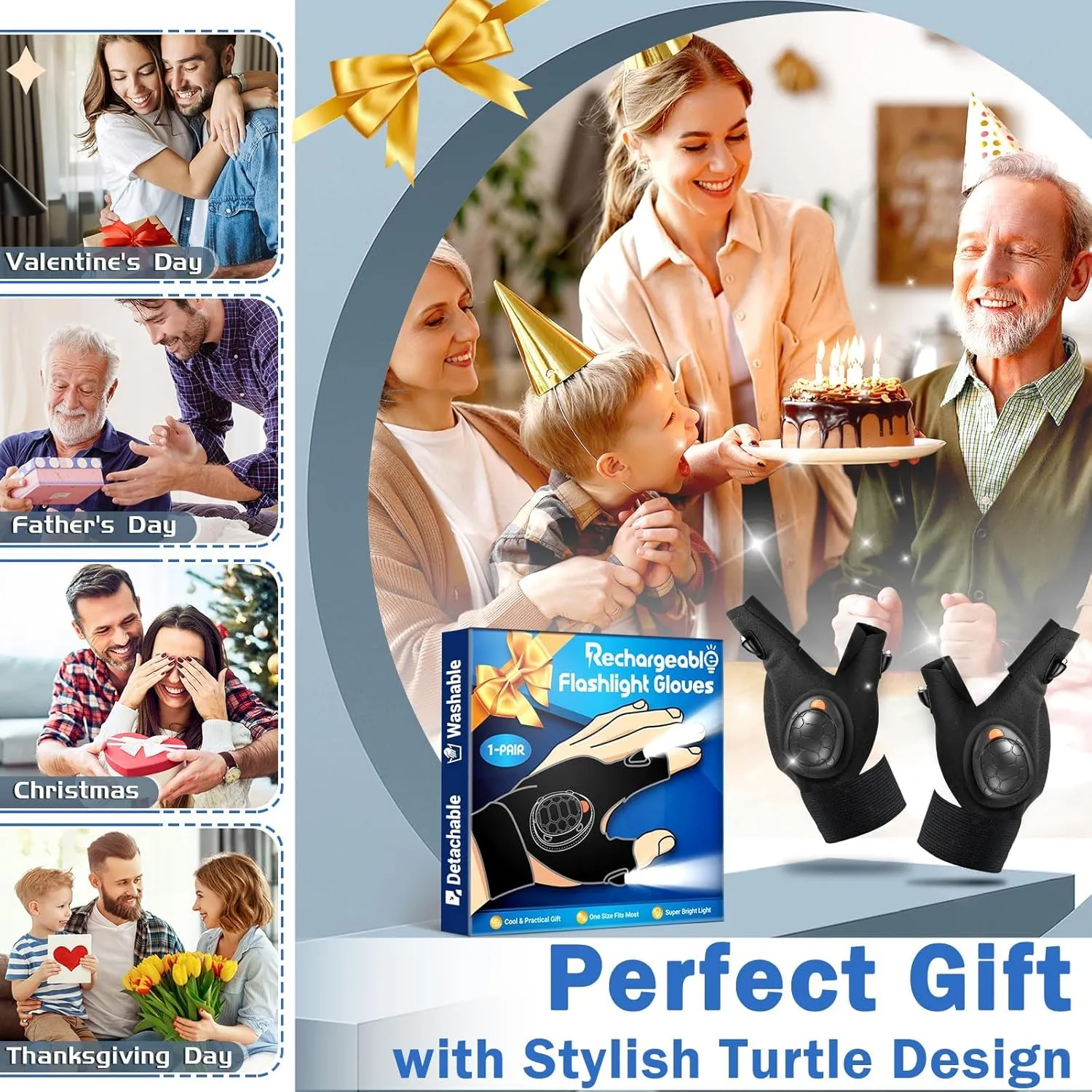 LED Flashlight Gloves Gifts for Men - Christmas Stocking Stuffers for Men Christmas Birthday Gifts for Dad Husband Him, Cool Gadgets Hands Free Light Gloves Tool for Women Husband Boyfriend Mechanics