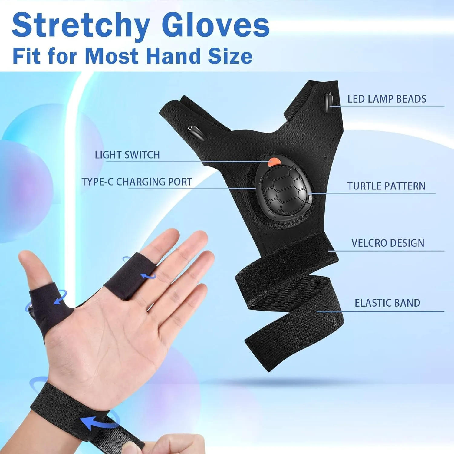 LED Flashlight Gloves Gifts for Men - Christmas Stocking Stuffers for Men Christmas Birthday Gifts for Dad Husband Him, Cool Gadgets Hands Free Light Gloves Tool for Women Husband Boyfriend Mechanics