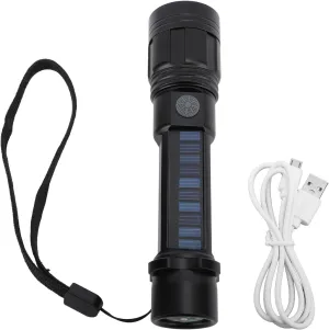 LED Flashlight, Zoomable Bright Flashlight with 3 Light Modes, USB or Solar Charge, Compass Design, Aluminium Alloy Casing, Ideal for Camping Hiking