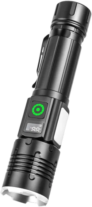 LED Flashlights IPX4, 30W LED COB High Power Flashlight USB Rechargeable Zoomable Flashlight Power Display Super Bright Flash Light for Emergency Camping Hiking